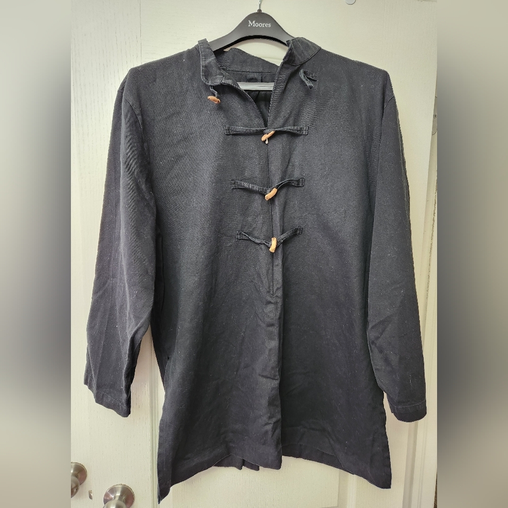 Black Button / Zip Up Japanese Style Top Handmade Size XL